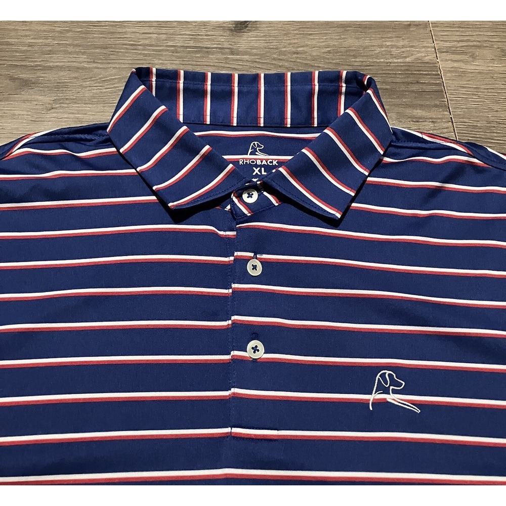 Rhoback Polo Shirt Mens XL The Old Glory Red White Blue USA Flag Golf Stretch
